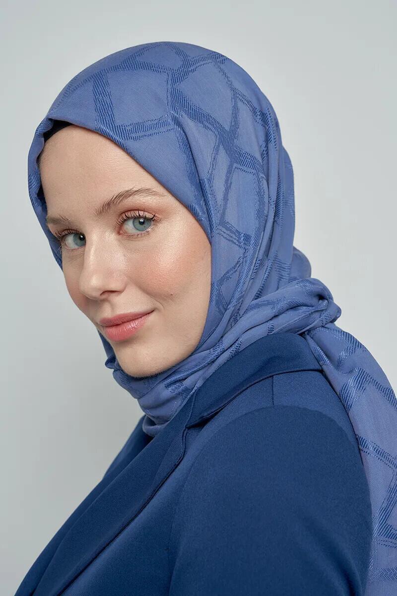 Jakar Pamuk Şal Mozaik Desen - Kot Mavi - ED Scarf