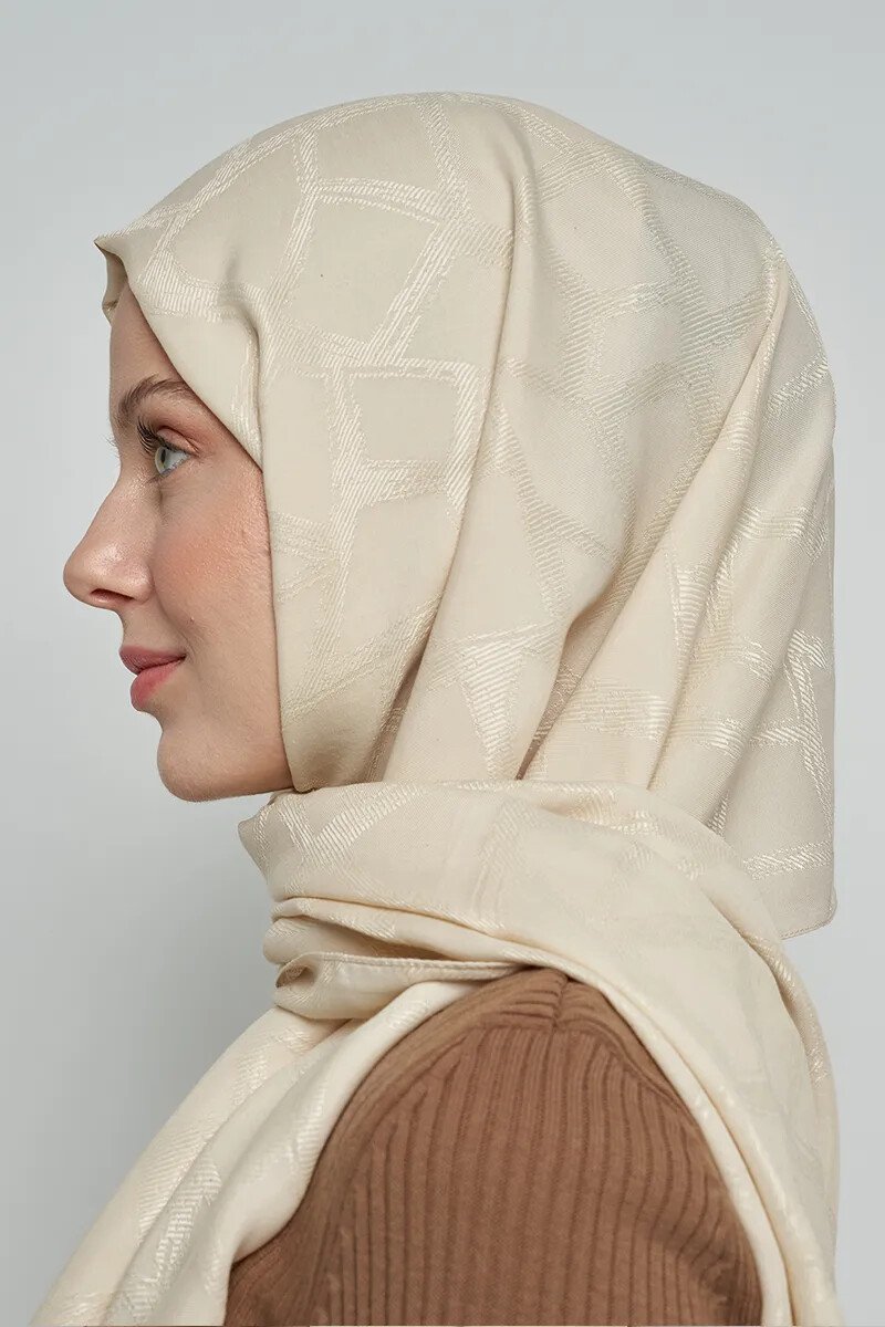 Jakar Pamuk Şal Mozaik Desen - Krem - ED Scarf