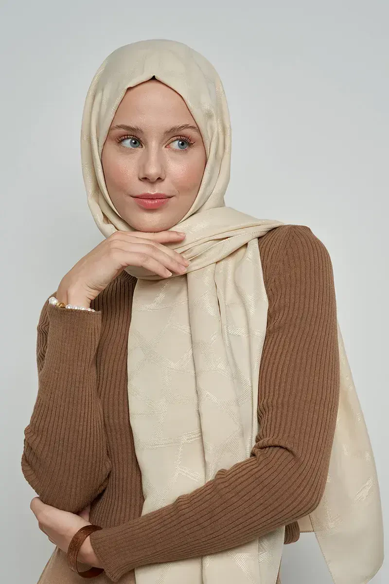 Jakar Pamuk Şal Mozaik Desen - Krem - ED Scarf