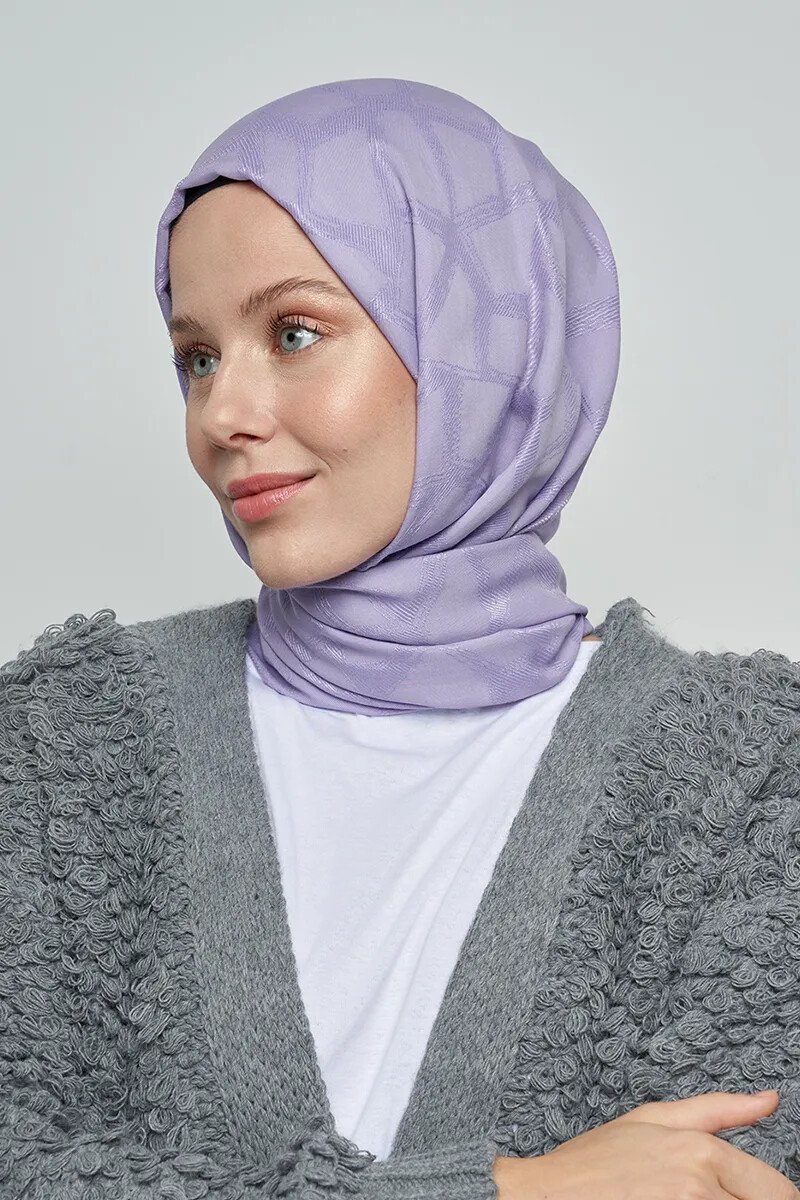 Jakar Pamuk Şal Mozaik Desen - Lila - ED Scarf
