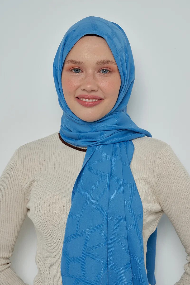 Jakar Pamuk Şal Mozaik Desen - Mavi - ED Scarf