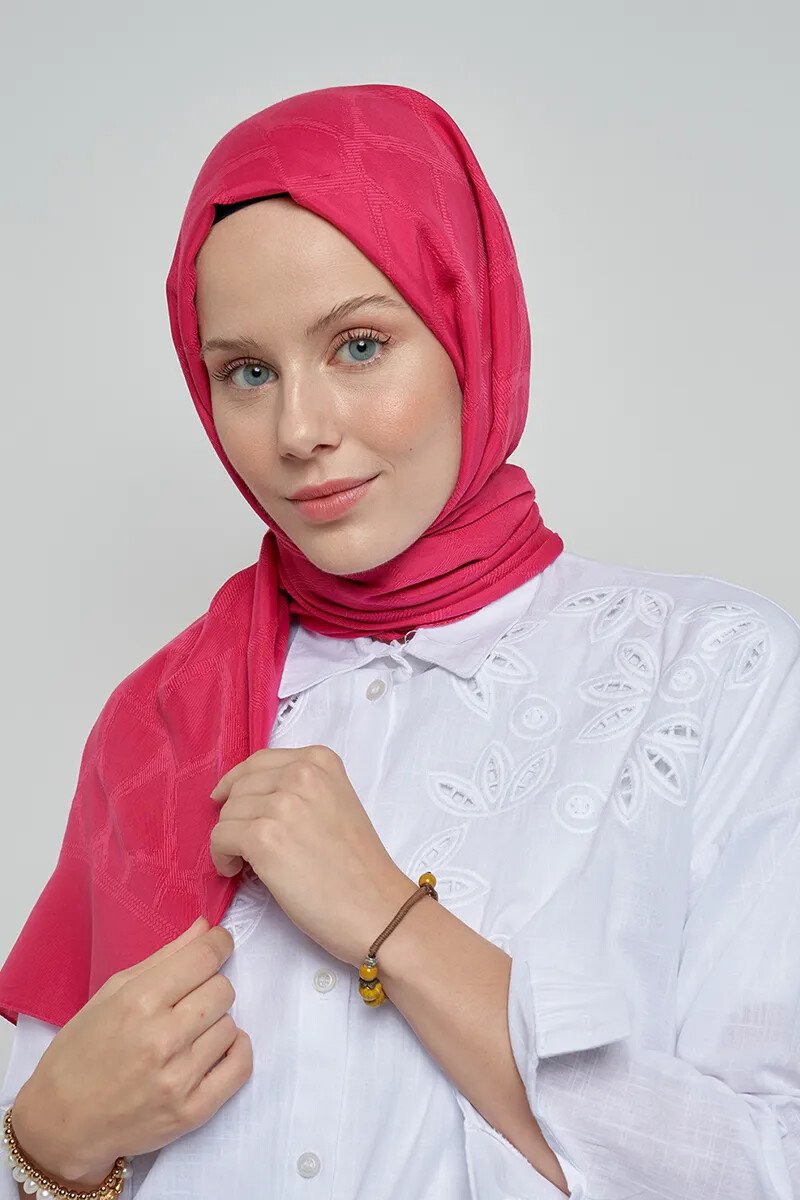 Jakar Pamuk Şal Mozaik Desen - Pembe - ED Scarf