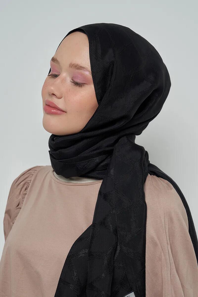Jakar Pamuk Şal Mozaik Desen - Siyah - ED Scarf