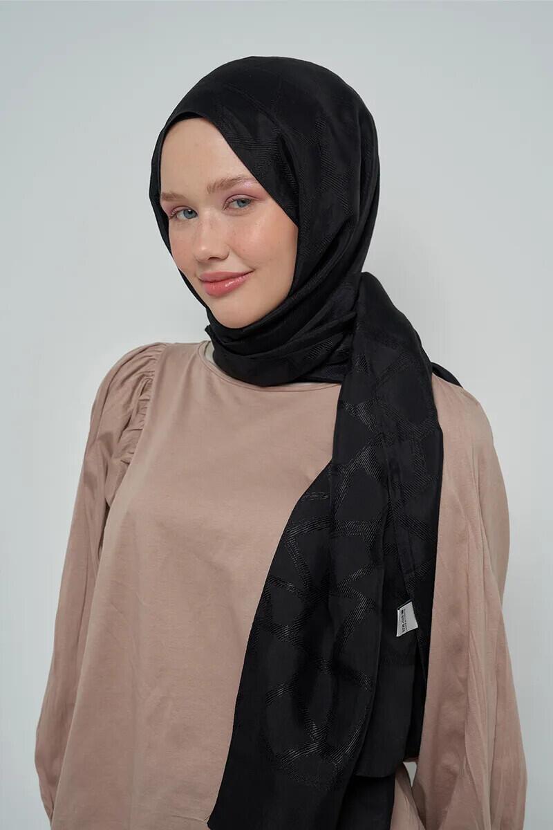 Jakar Pamuk Şal Mozaik Desen - Siyah - ED Scarf