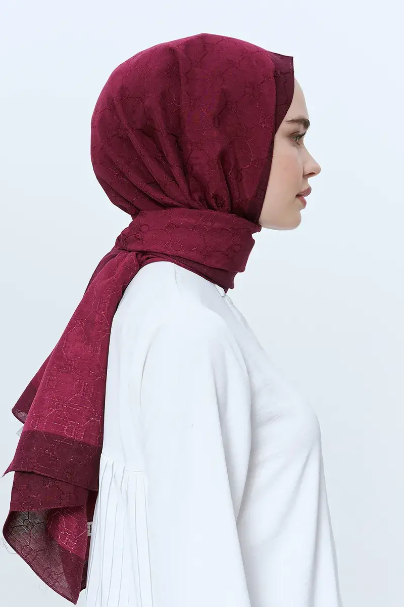 Monogram Şal - Bordo - 2