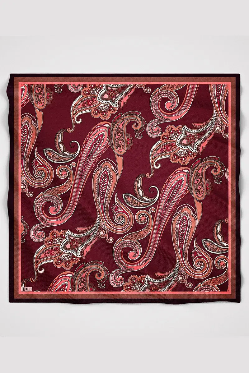 Motif Desen Modal Eşarp - Bordo - 4