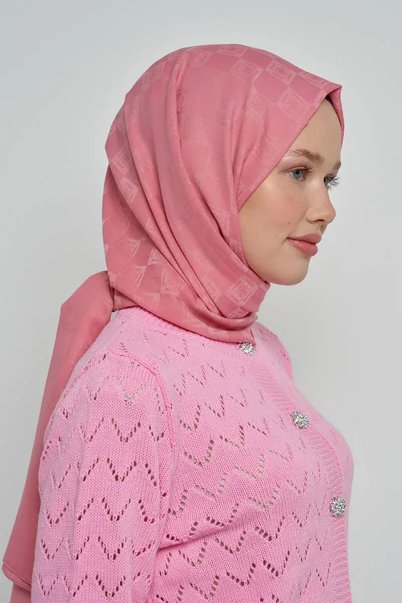 Pamuklu Şal Monogram Desen - Pembe - 3