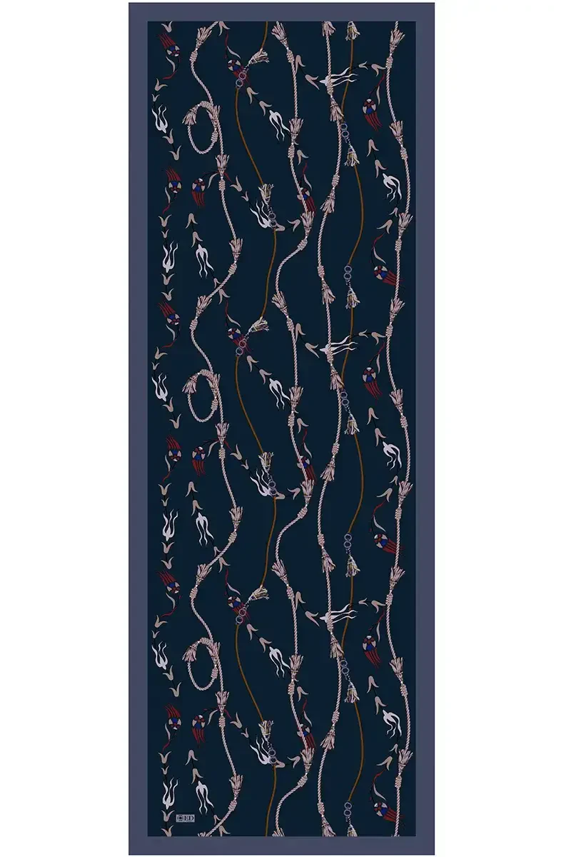 Sarmaşık Desen Pamuk İpek Şal - Lacivert - ED Scarf