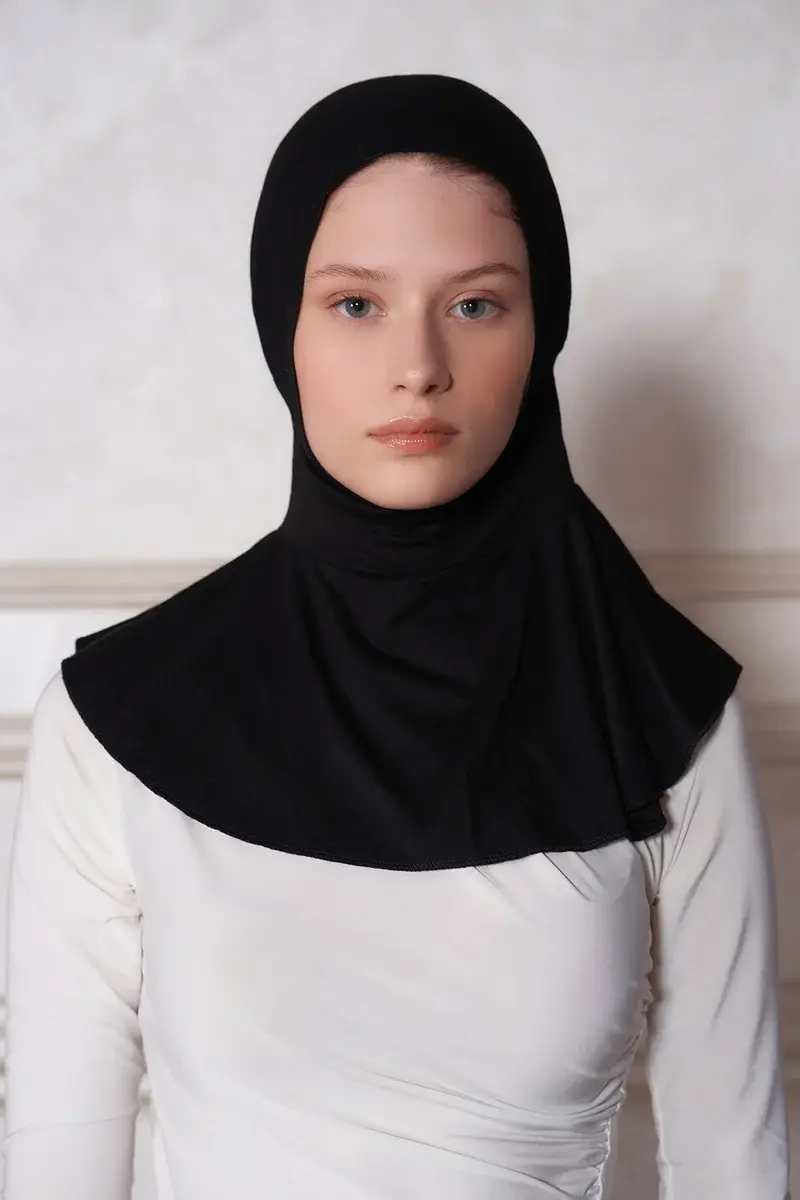 Spor Hijab Pratik Hazır Geçmeli Bone - Siyah - 1