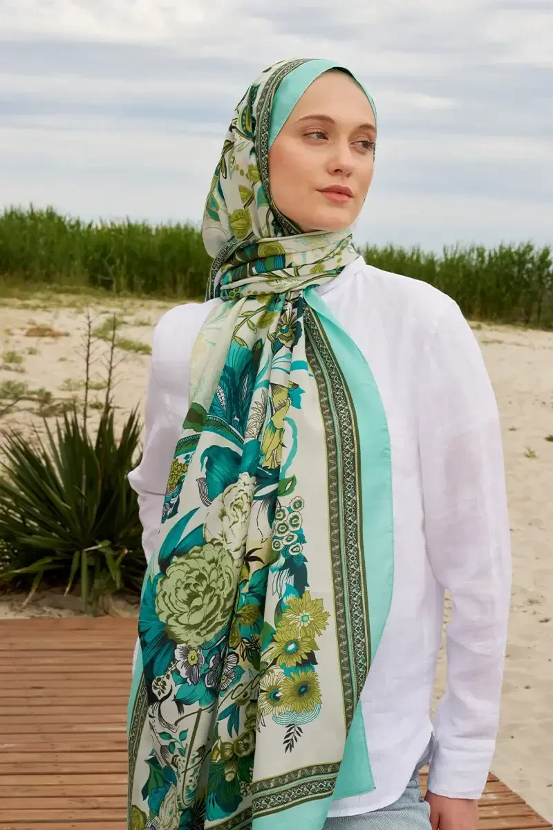 Tablo Desen Pamuk İpek Şal - Cam Göbeği - ED Scarf
