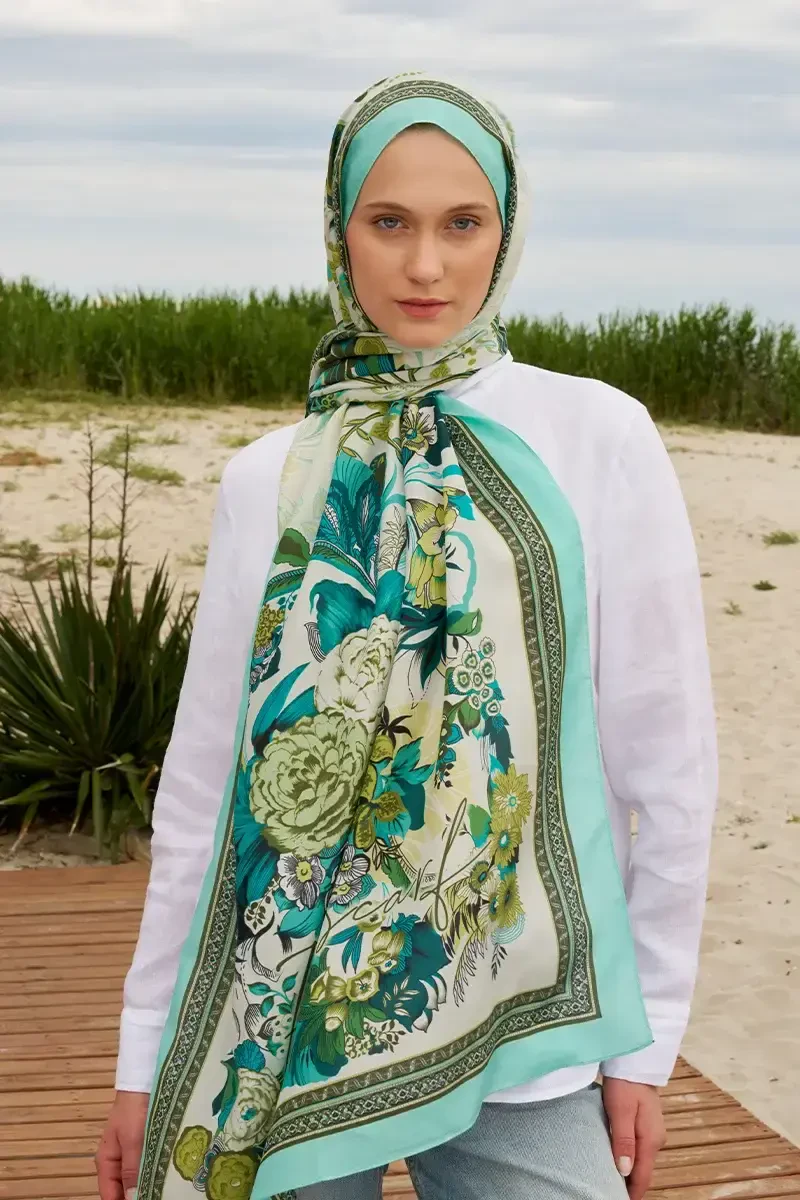 Tablo Desen Pamuk İpek Şal - Cam Göbeği - ED Scarf