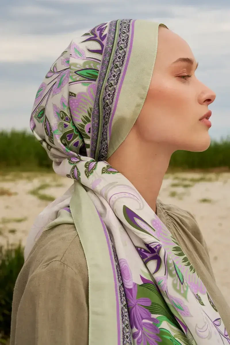 Tablo Desen Pamuk İpek Şal - Yeşil - ED Scarf
